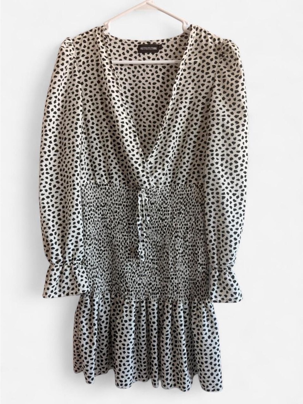 PrettyLittleThing White Dress with Black Polka Dot Print